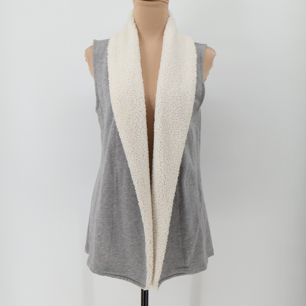 Tommy Hilfiger Sleeveless Vest Womens Gray Sherpa Pockets Open Cozy Layer Size S